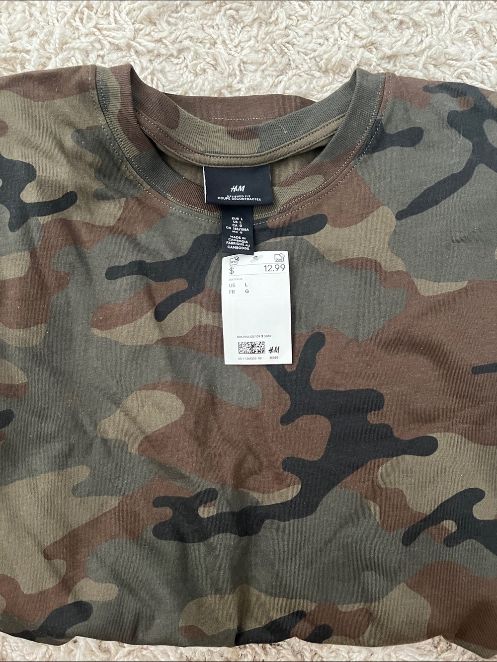 H&M Men's Camo Crew Neck T-Shirt - Green/Brown/Black